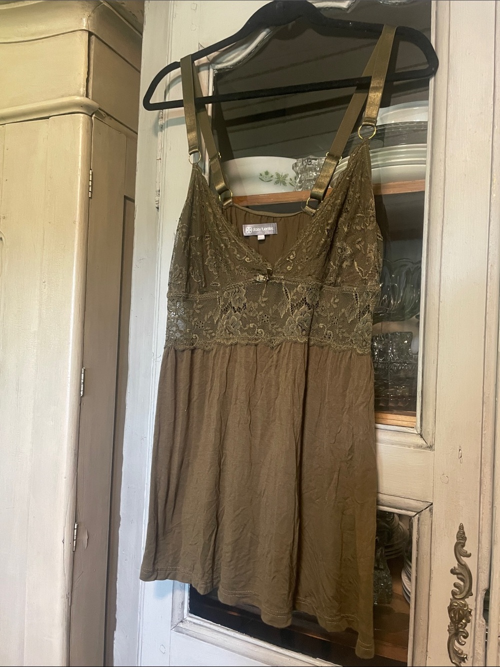 Daisy Fuentes Olive Lace-Trim Chemise
